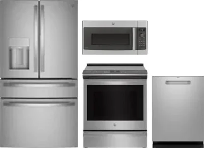 4 Piece Package Includes Refrigerator, Range, Microwave And Dishwasher